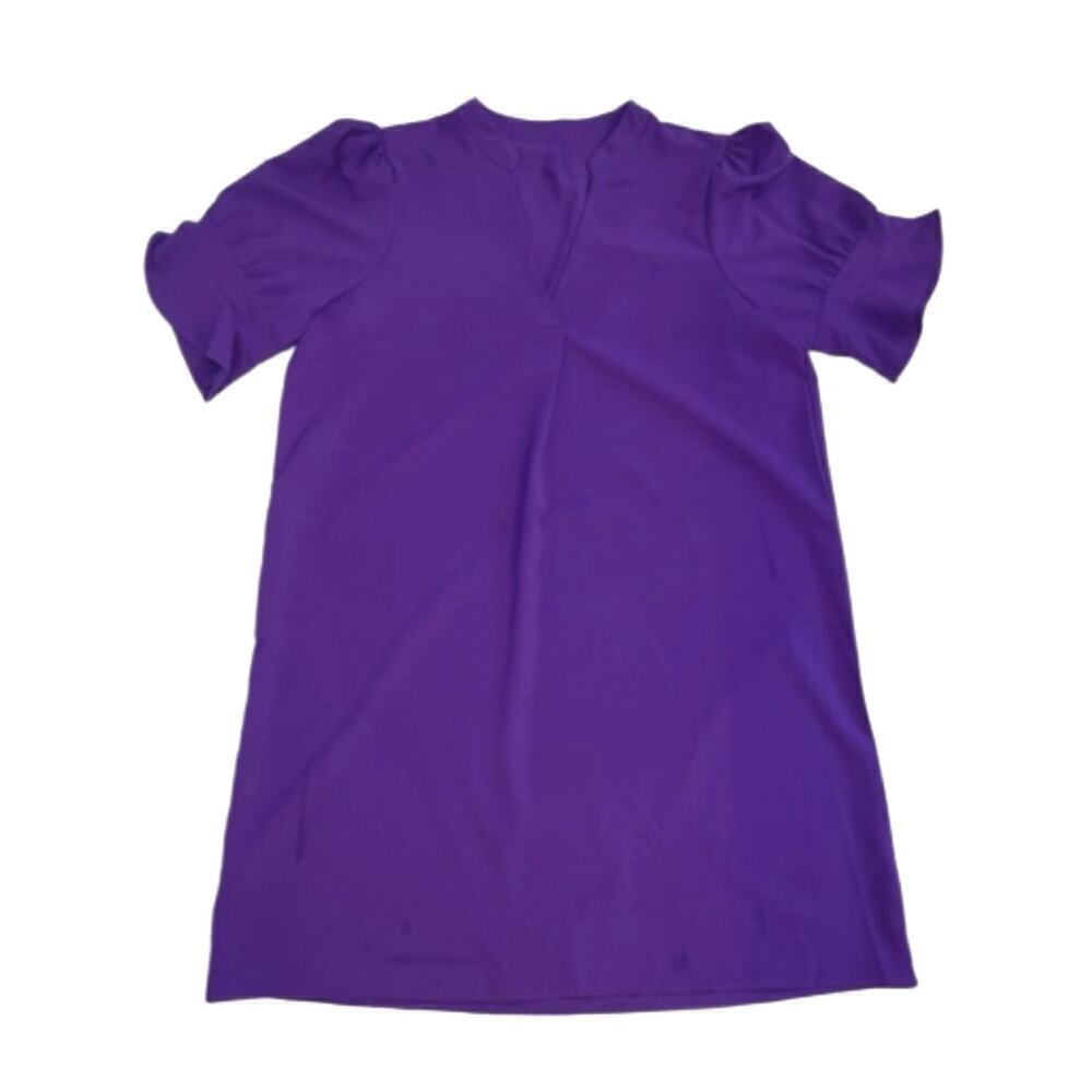 Unbranded Purple Shift Dress Easy Care Pull On V-Neck Short Ruffle Sleeve Size L